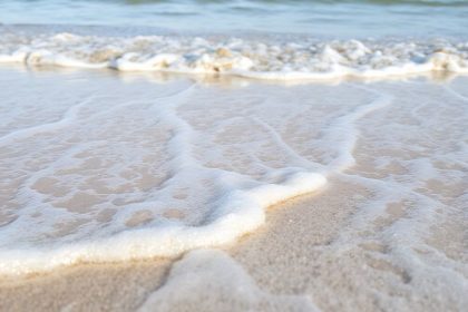 Delaware coastline with gentle waves and sandy shores.