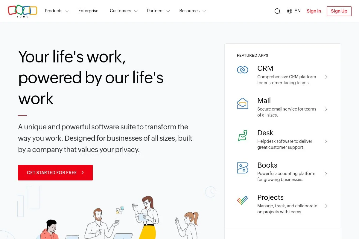 Screenshot of Zoho Books homepage