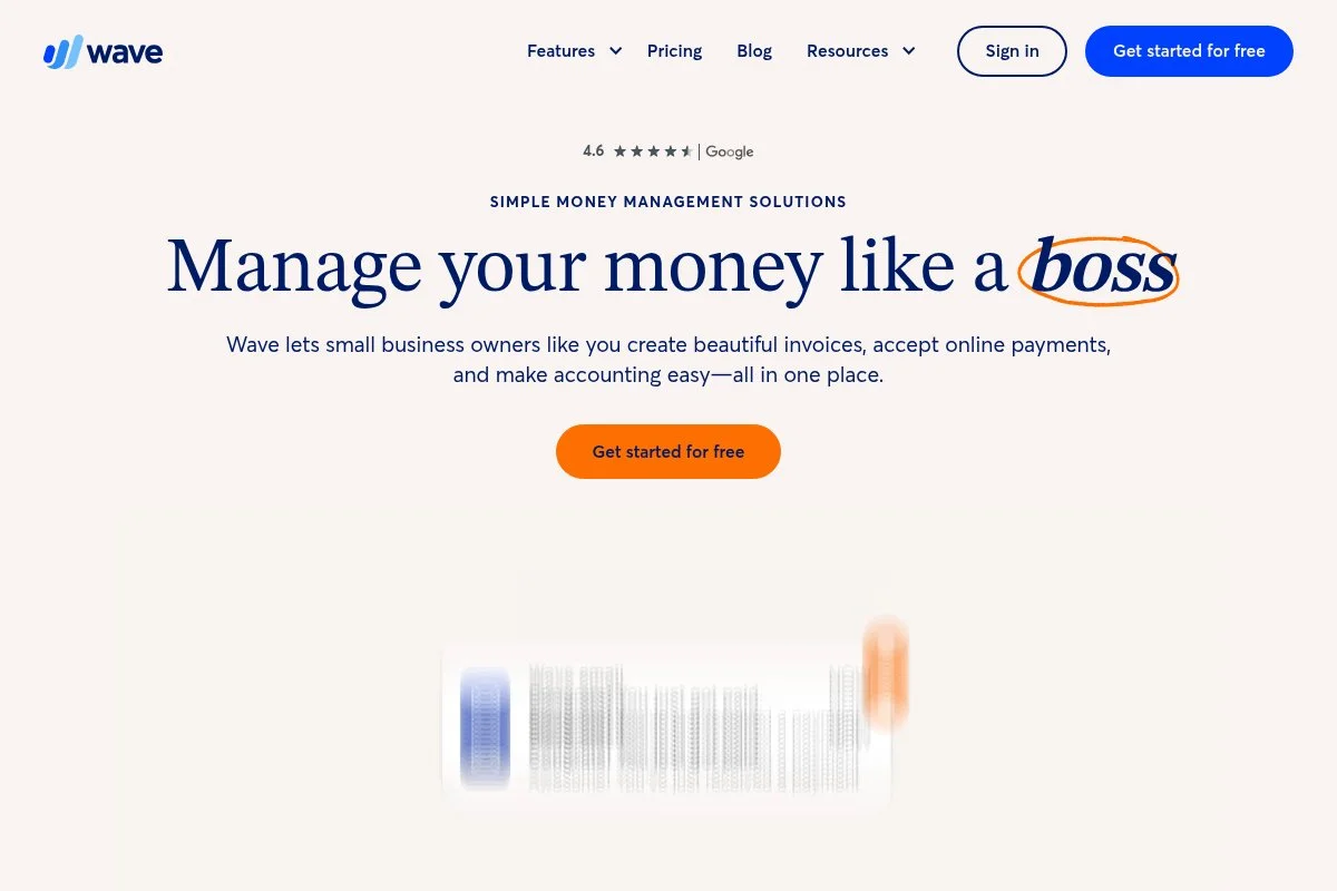 Screenshot of Wave homepage