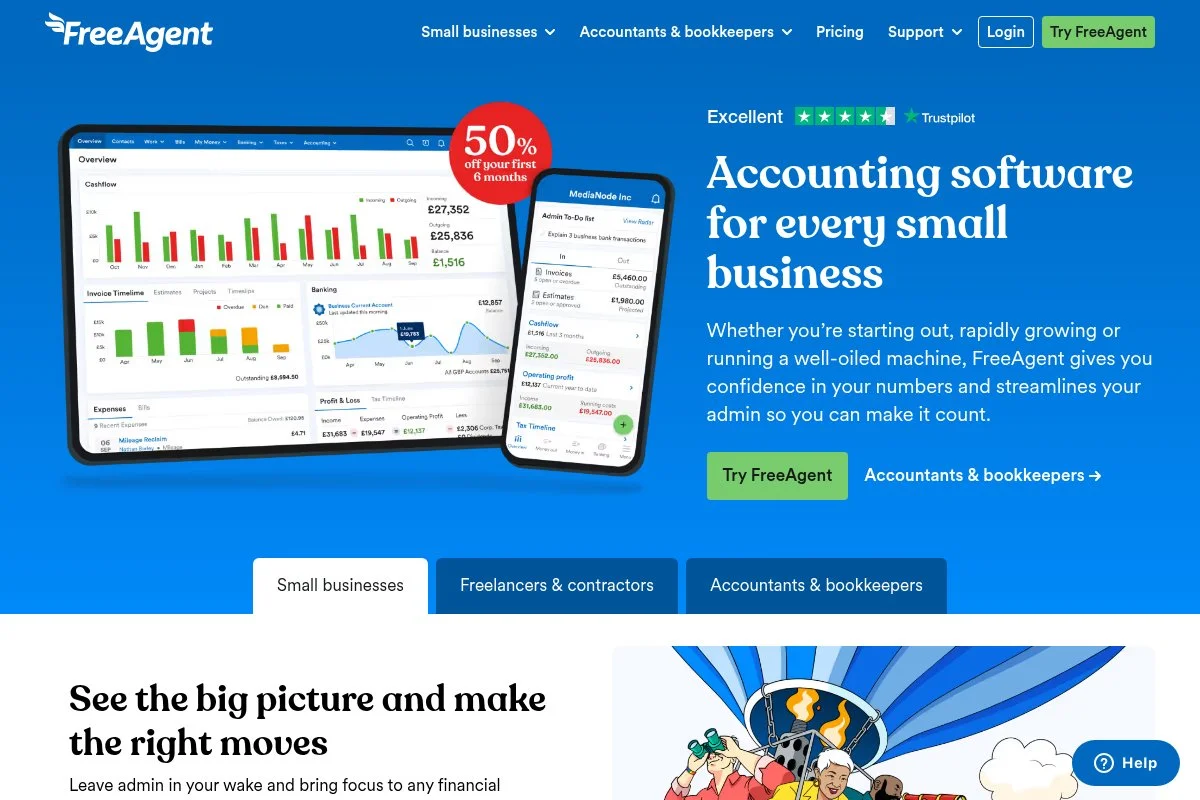 Screenshot of FreeAgent homepage