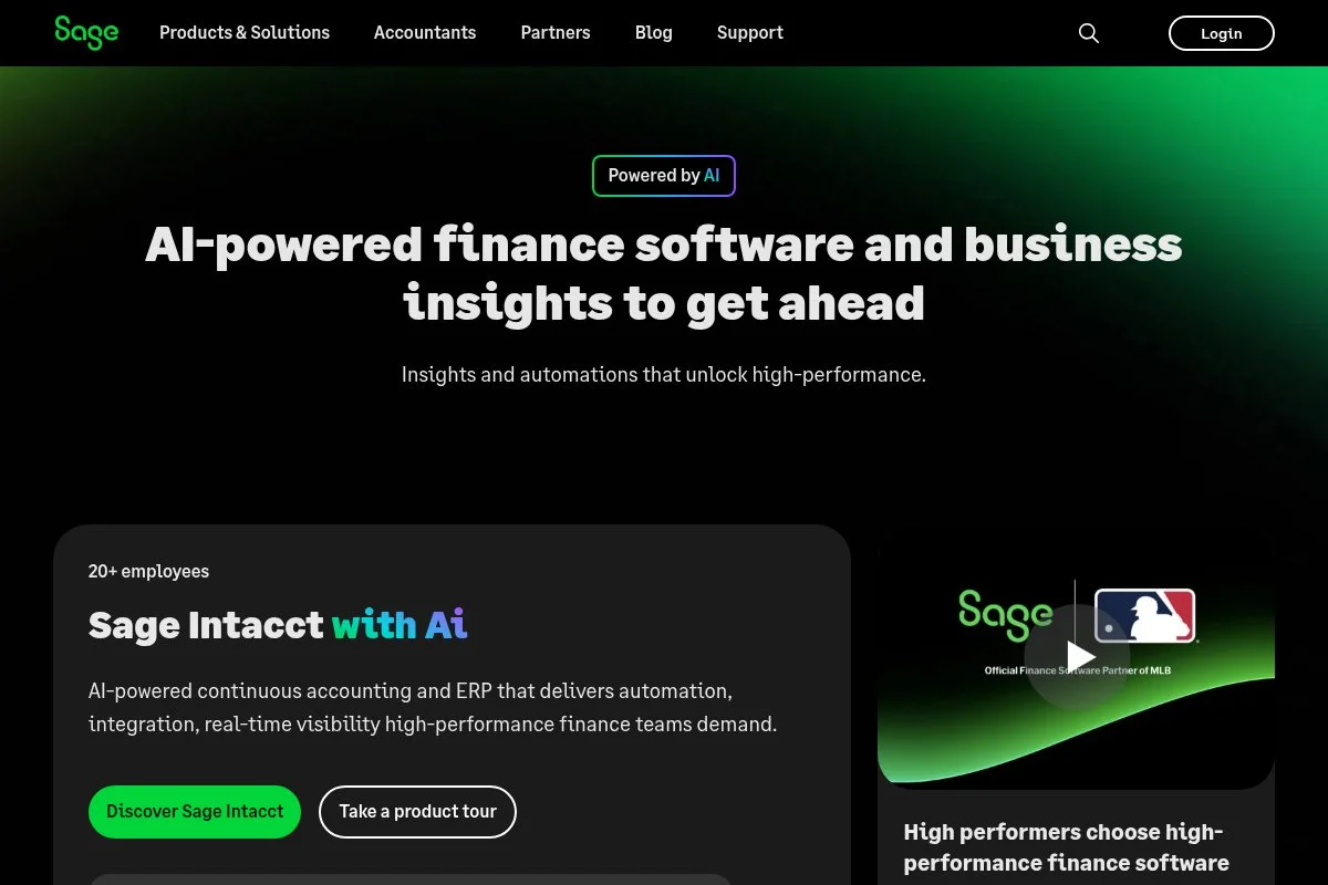 Screenshot of Sage Business Cloud Accounting homepage