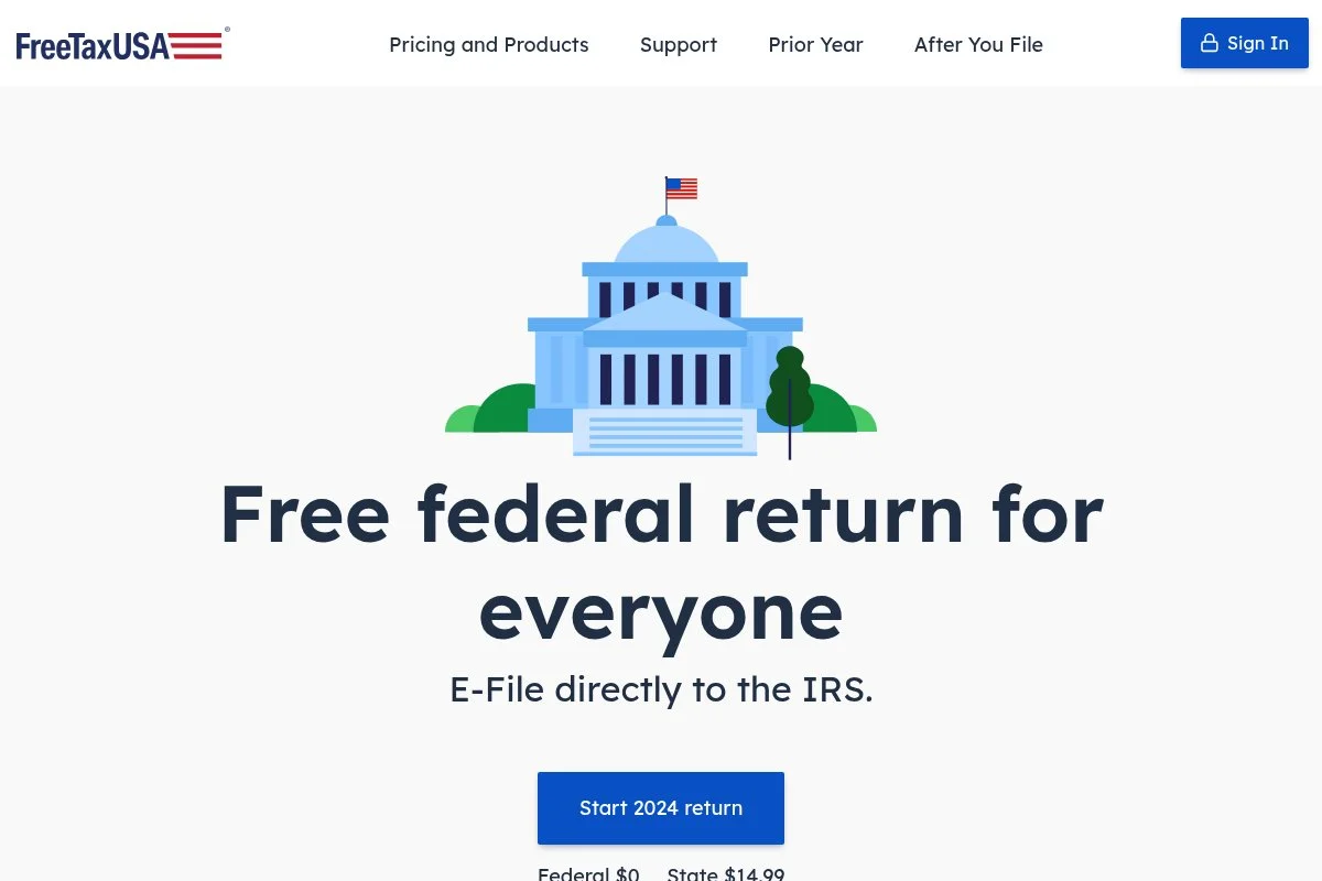 Screenshot of FreeTaxUSA homepage