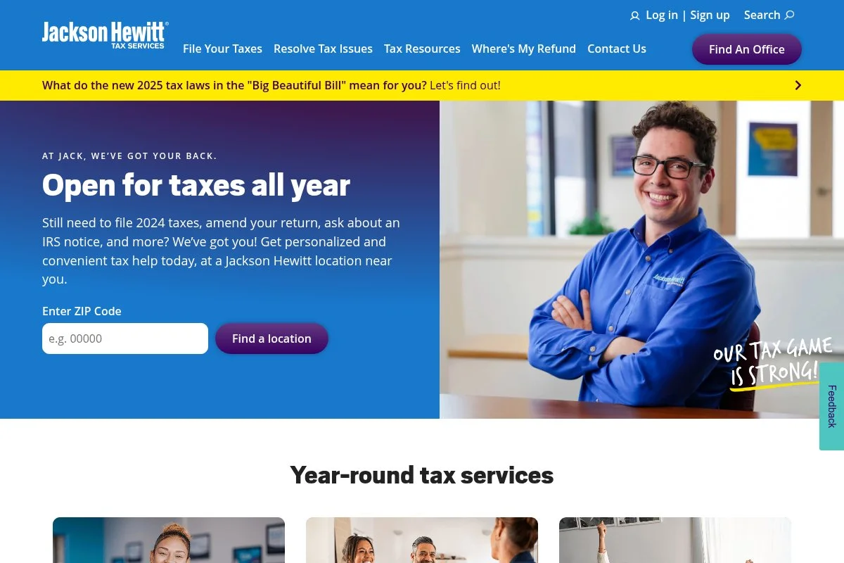 Screenshot of Jackson Hewitt homepage