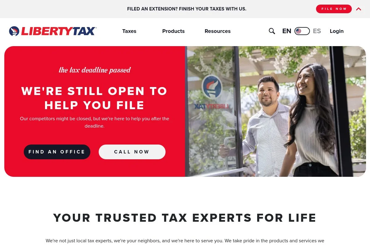 Screenshot of Liberty Tax homepage