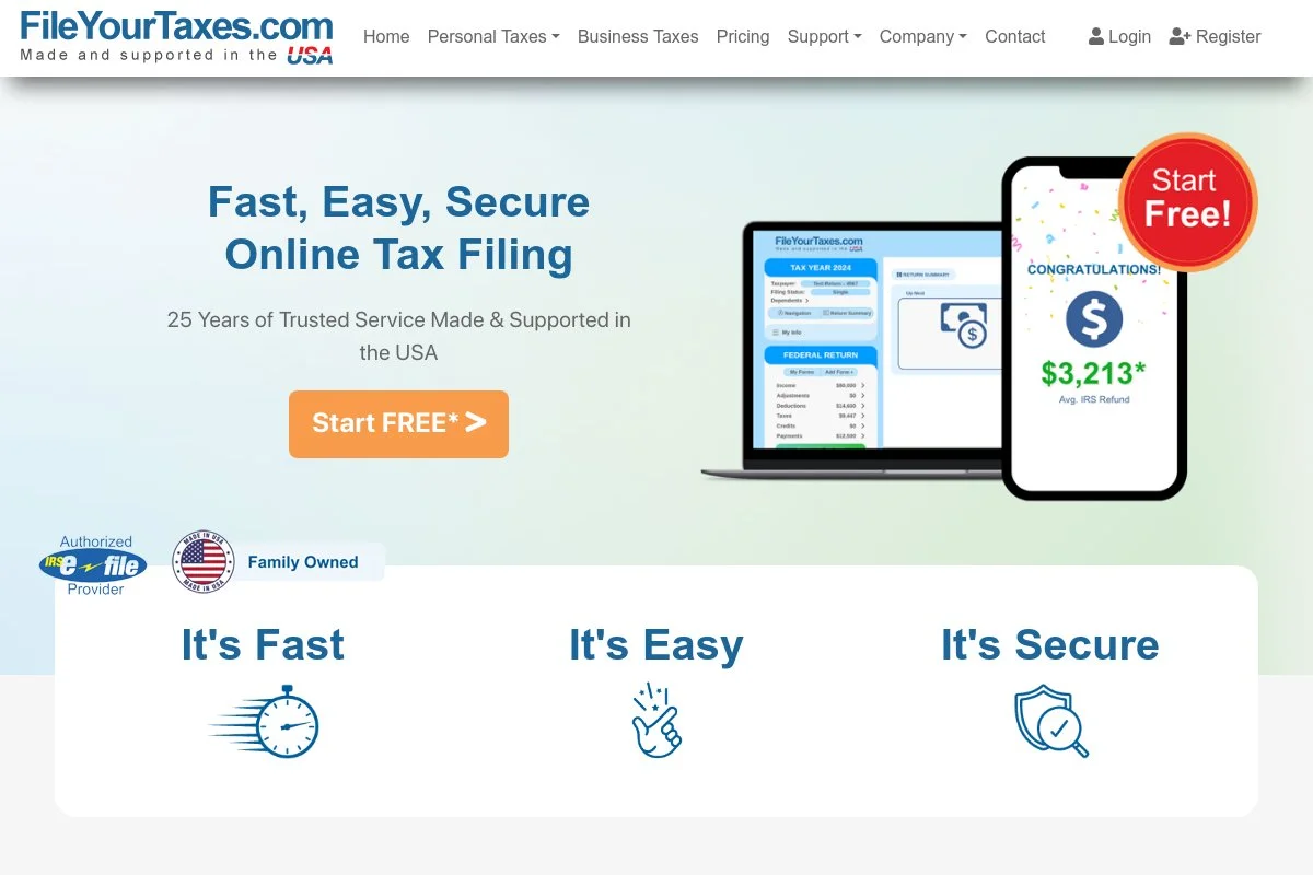 Screenshot of FileYourTaxes Online homepage