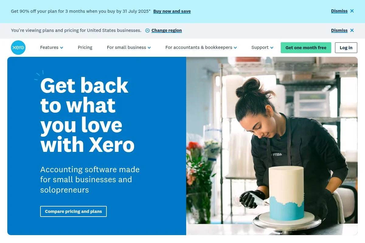 Screenshot of Xero homepage