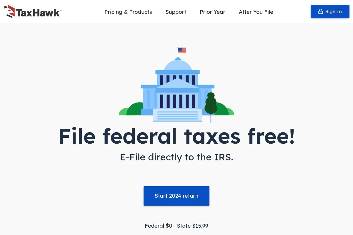 Screenshot of TaxHawk Self-Employed homepage