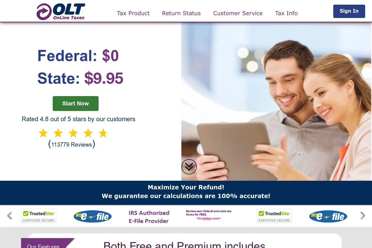 Screenshot of OLT Self-Employed homepage