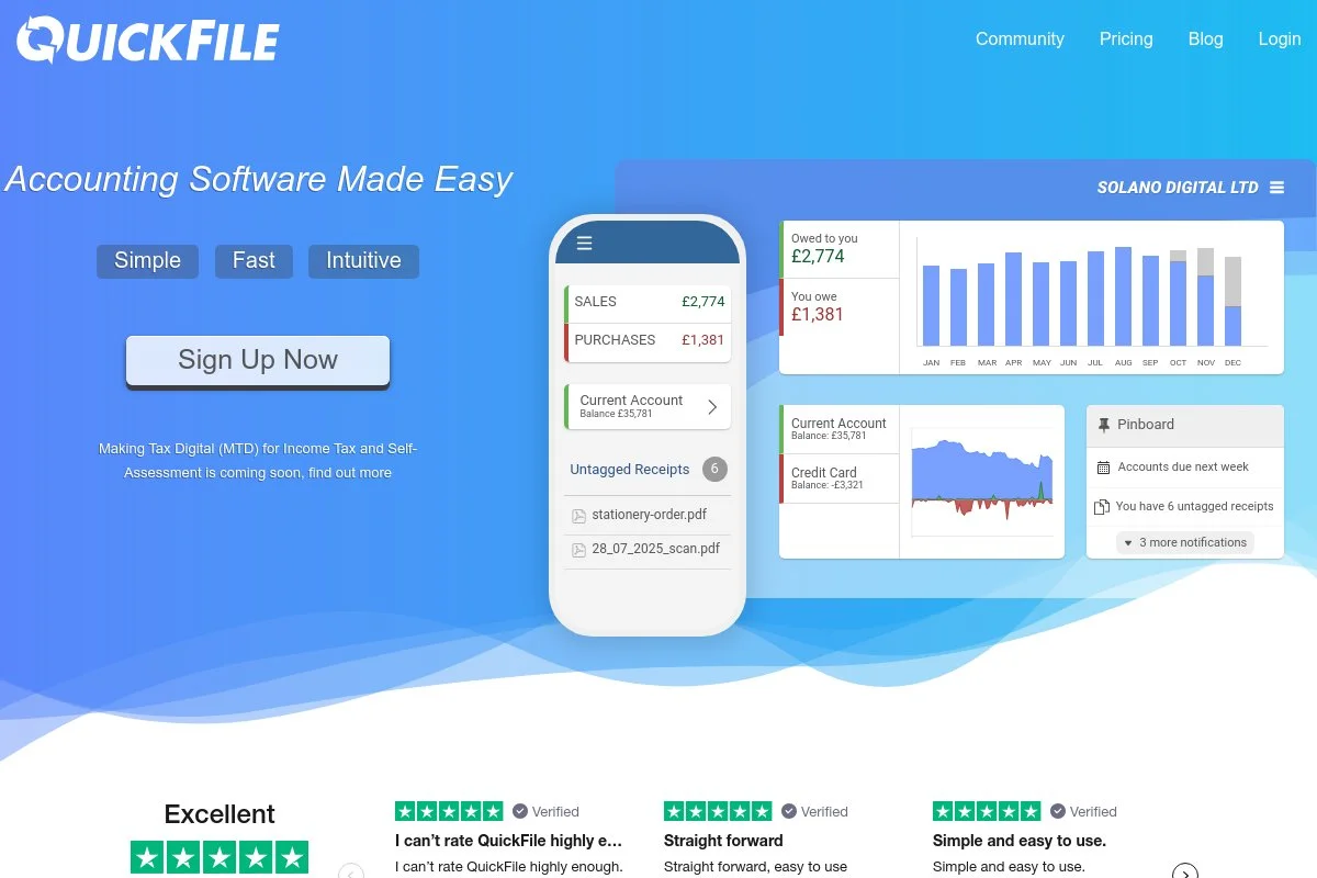Screenshot of QuickFile homepage