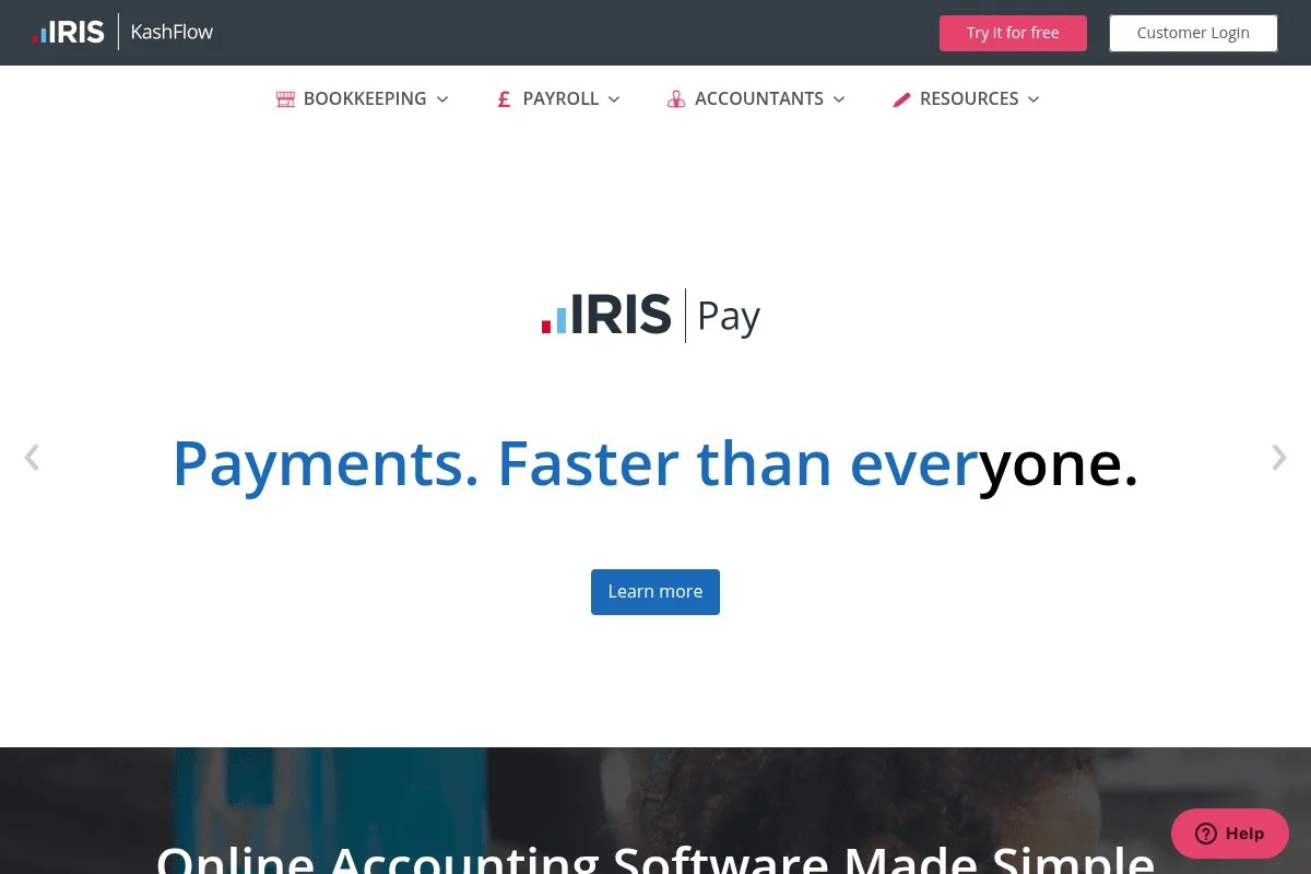 Screenshot of KashFlow homepage