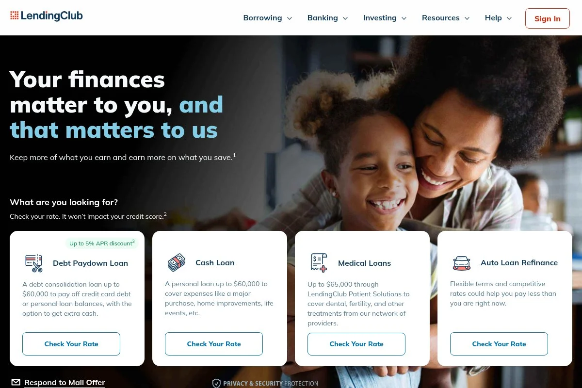 Screenshot of LendingClub homepage