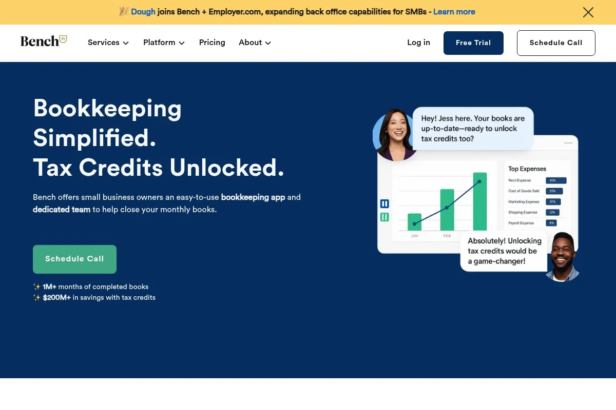 Screenshot of Bench homepage