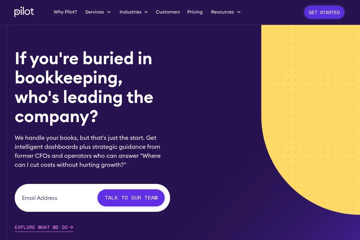 Screenshot of Pilot homepage