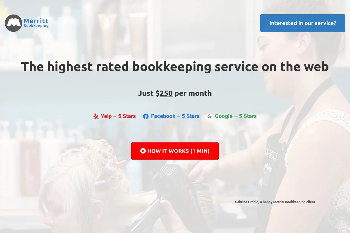 Screenshot of Merritt Bookkeeping homepage