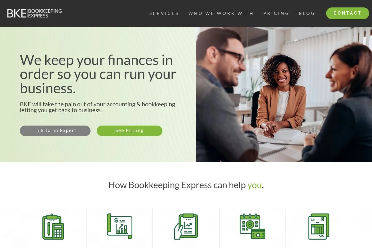 Screenshot of Bookkeeping Express homepage