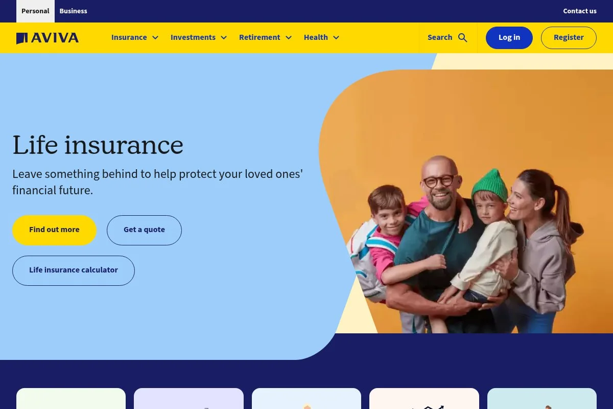 Screenshot of Aviva homepage