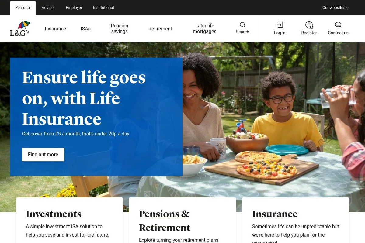 Screenshot of Legal & General homepage