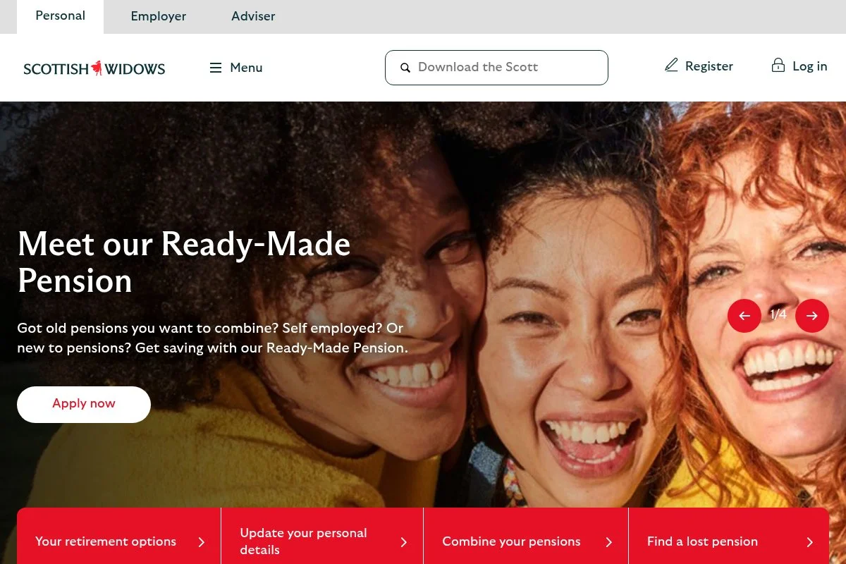 Screenshot of Scottish Widows homepage