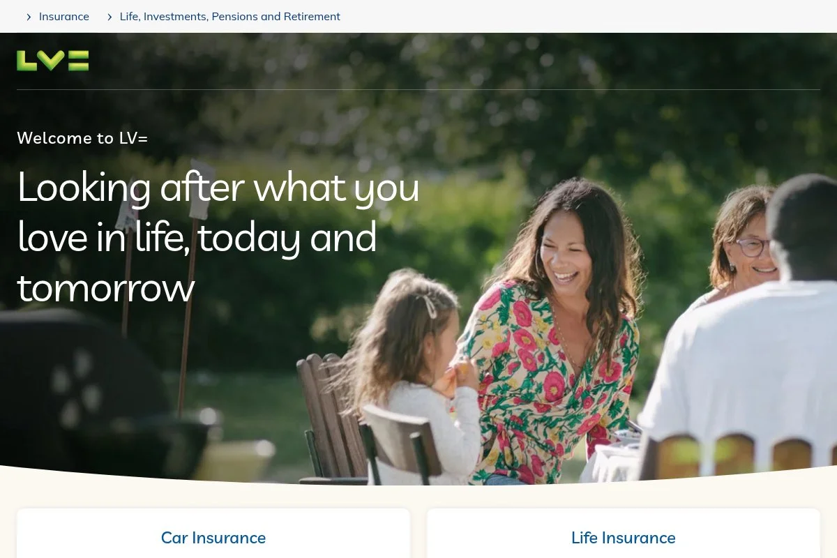 Screenshot of LV= homepage
