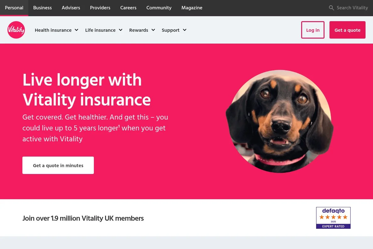 Screenshot of Vitality homepage