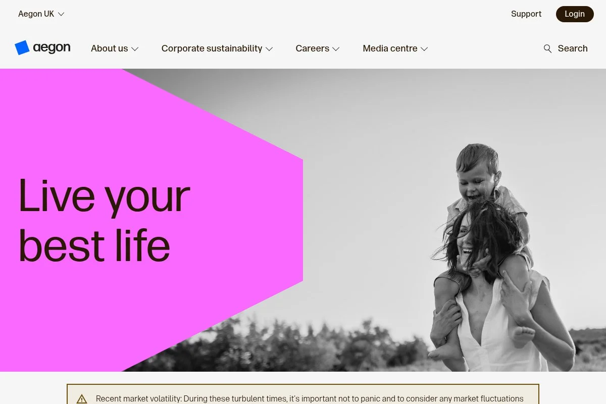 Screenshot of Aegon homepage