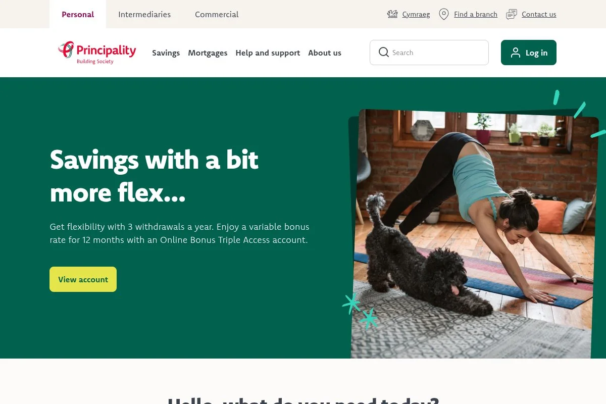 Screenshot of Principality homepage