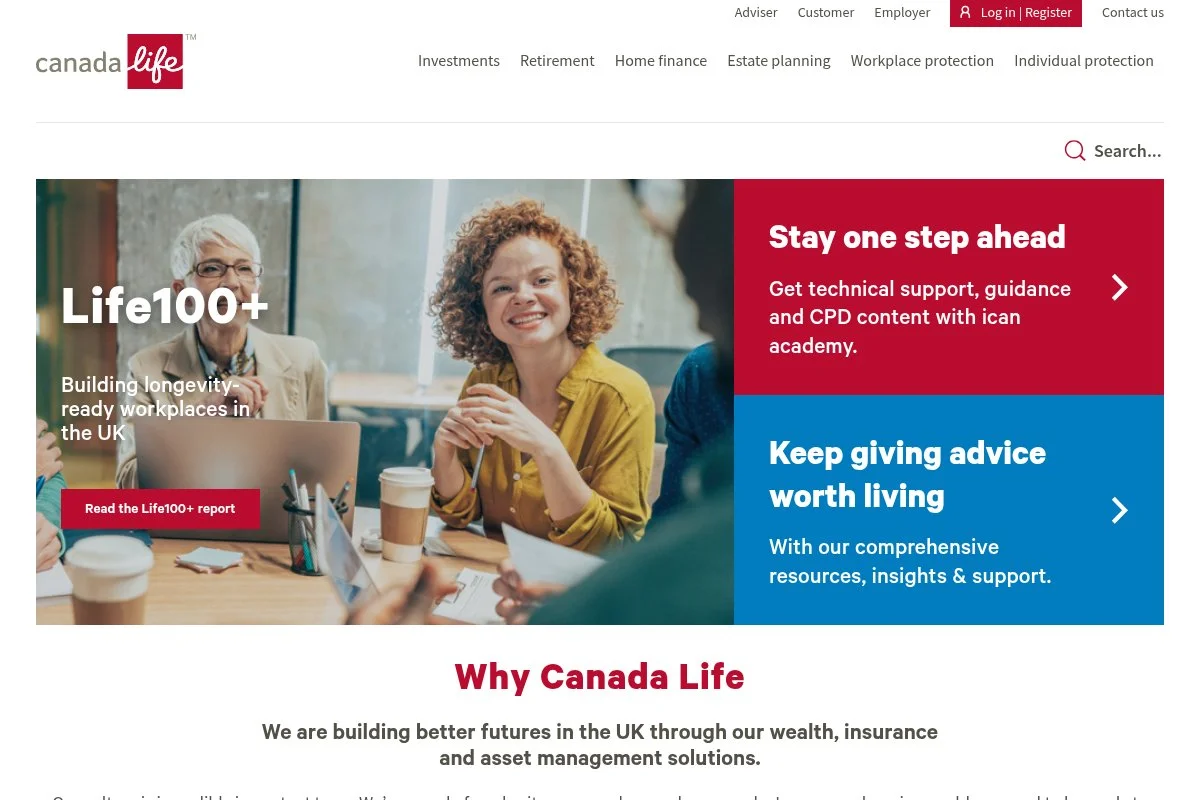 Screenshot of Canada Life homepage
