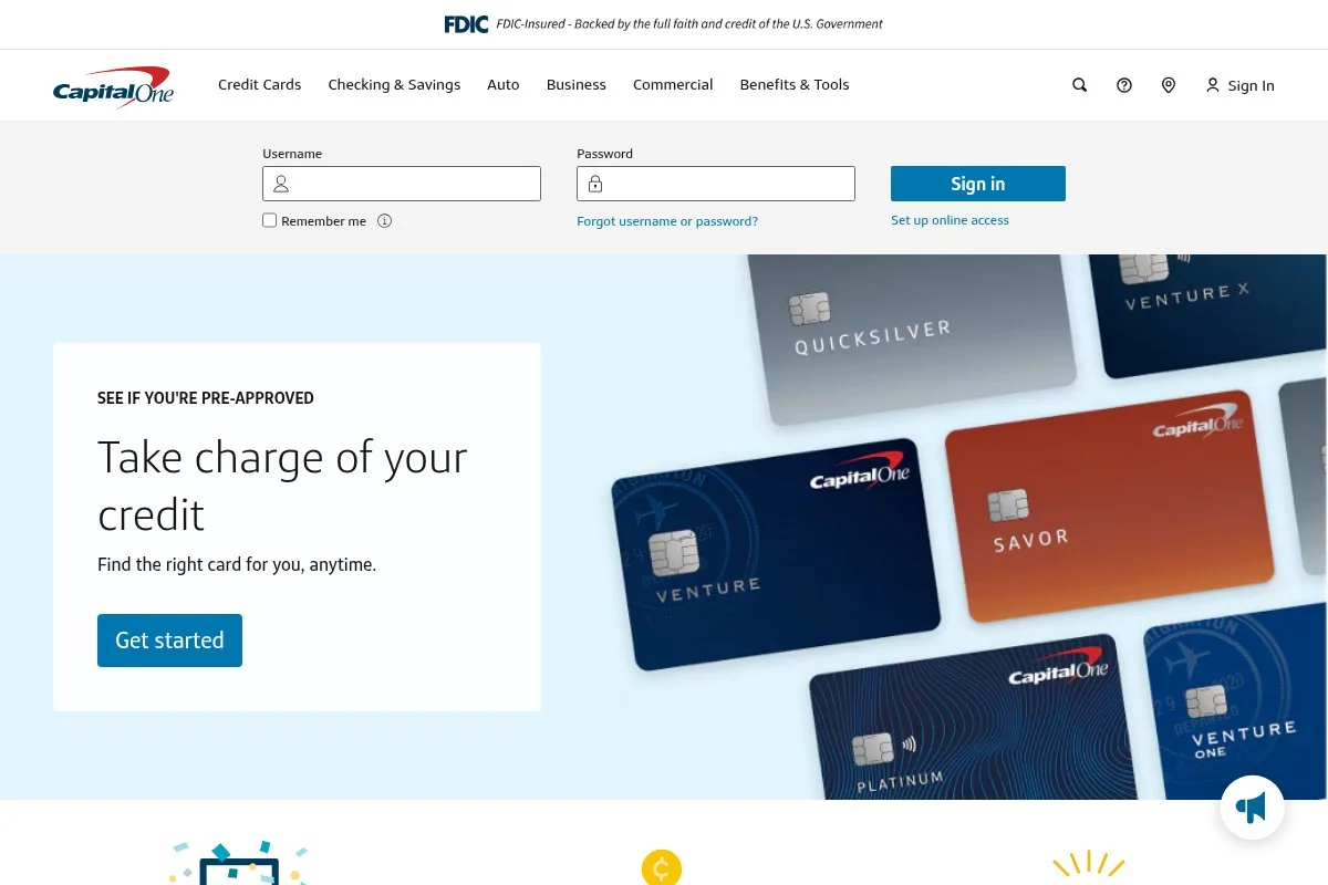 Screenshot of Capital One homepage