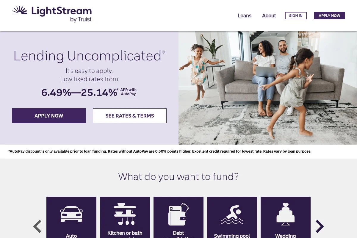 Screenshot of LightStream homepage