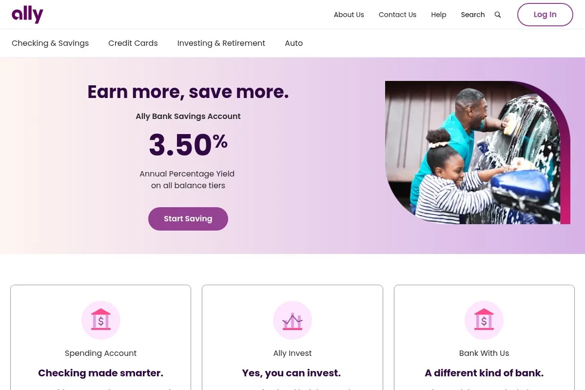 Screenshot of Ally Financial homepage