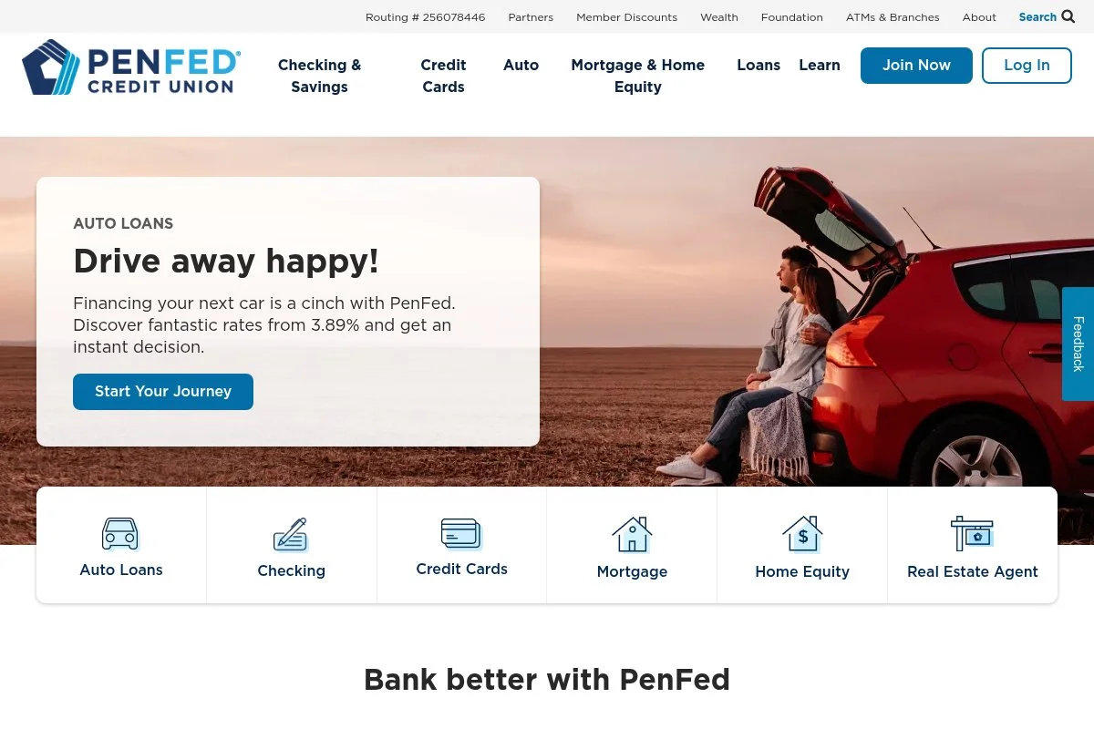 Screenshot of PenFed homepage