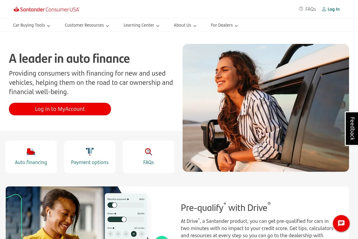 Screenshot of Santander Consumer USA homepage