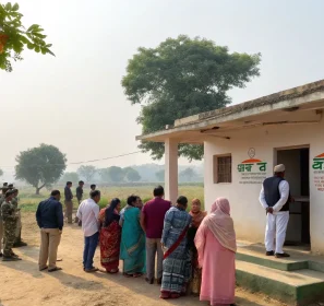 people of the country lined up to vote; Bihar Polls Open