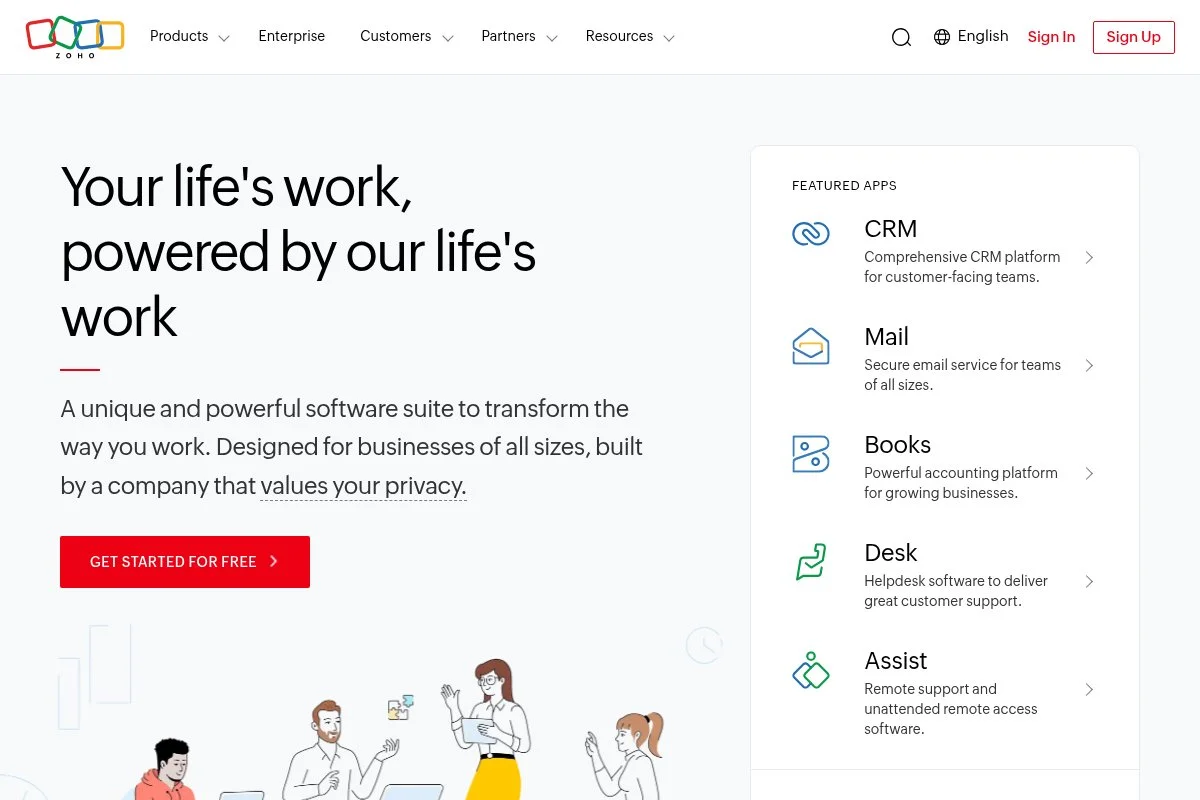 Screenshot of Zoho Books homepage
