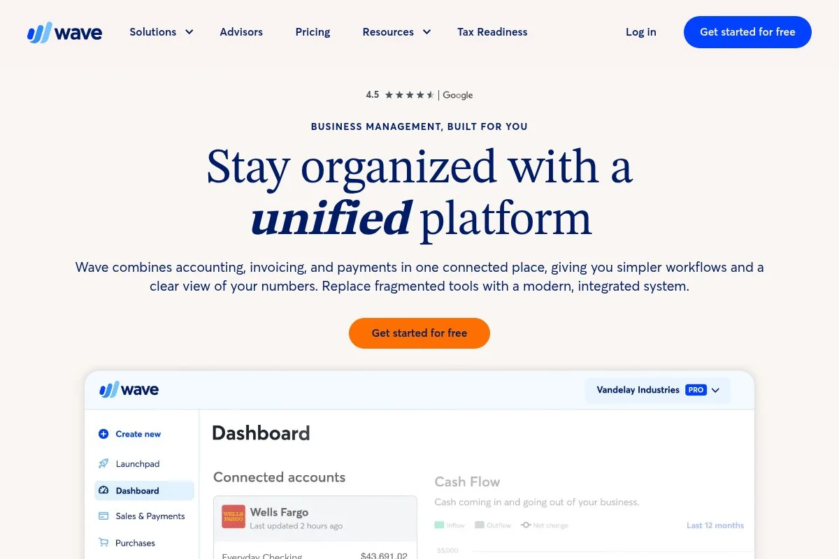 Screenshot of Wave homepage