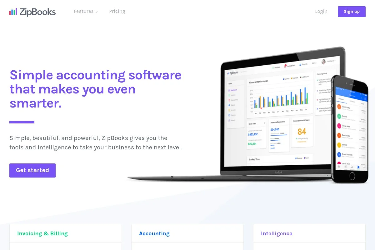 Screenshot of ZipBooks homepage