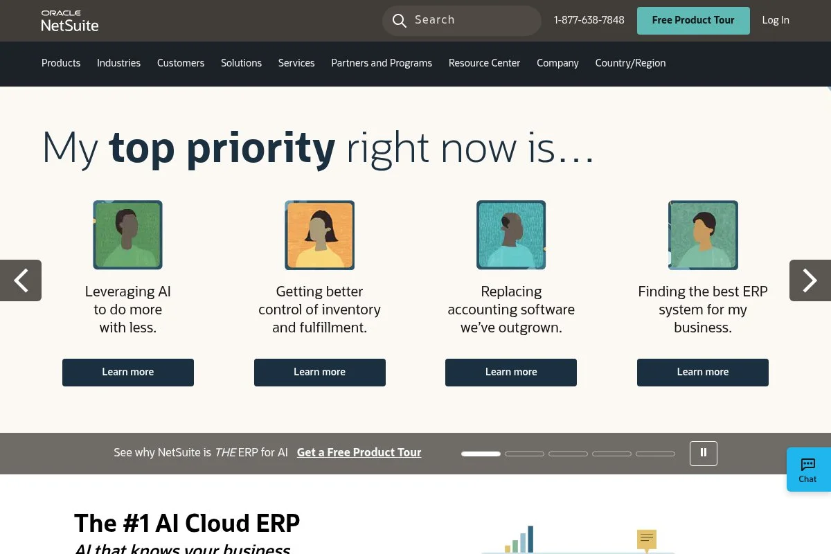 Screenshot of NetSuite homepage