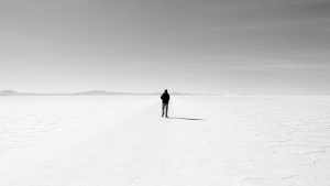 a person standing alone in the middle of a desert; slow seasons