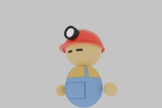 Cartoon miner with red helmet and blue overalls; safe job myth