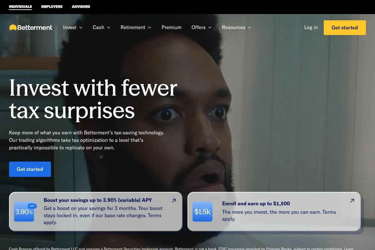 Screenshot of Betterment homepage