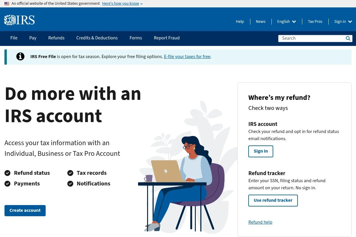 Screenshot of IRS Direct Pay homepage