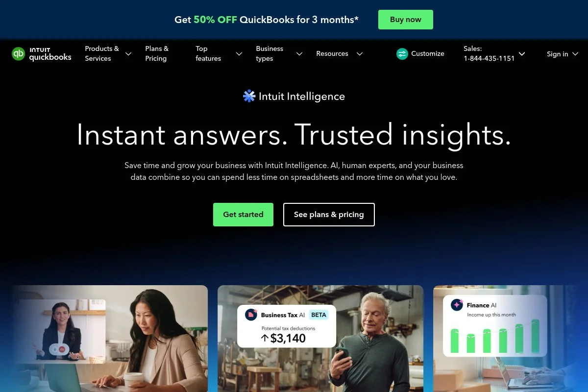 Screenshot of QuickBooks Online homepage
