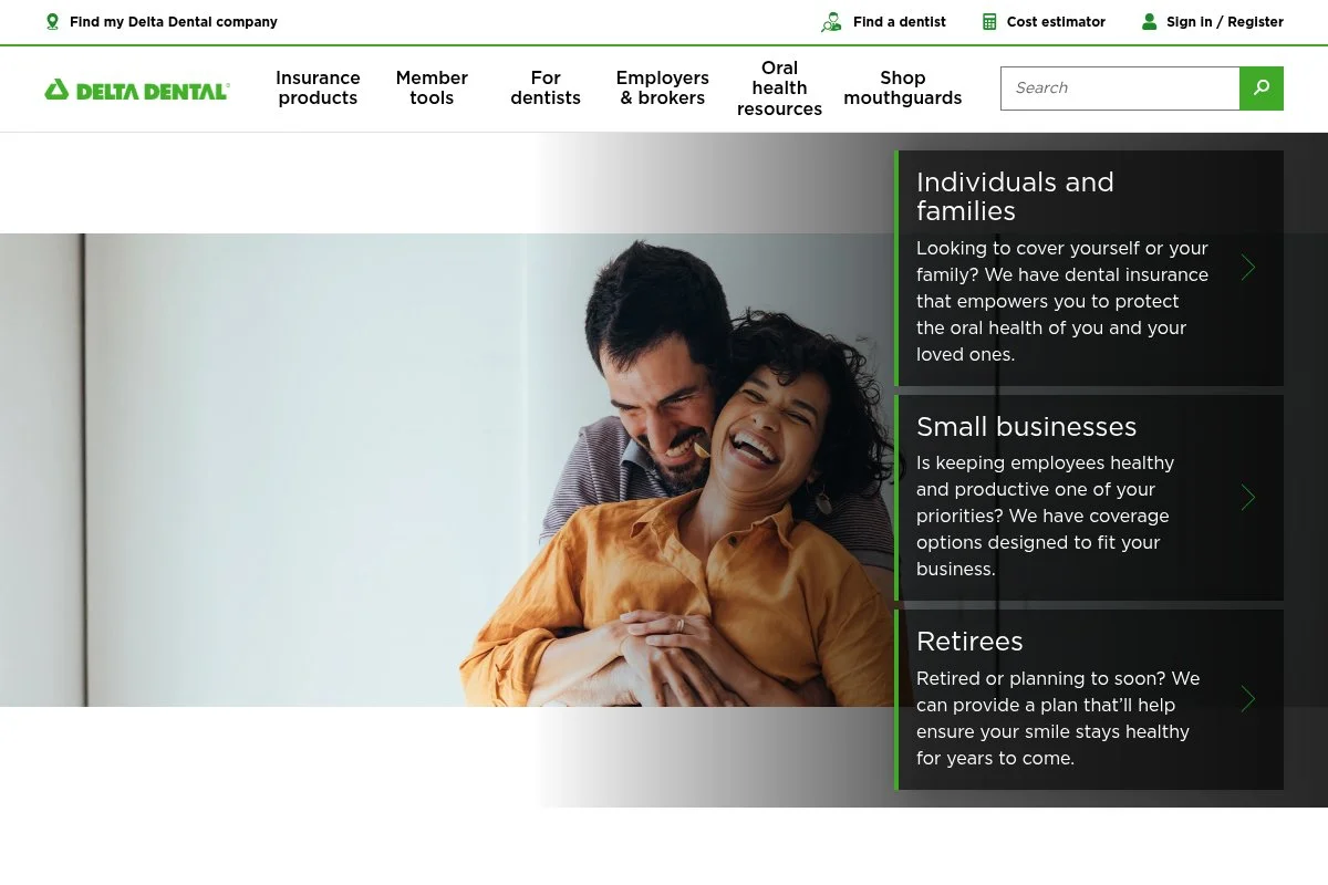 Screenshot of Delta Dental homepage