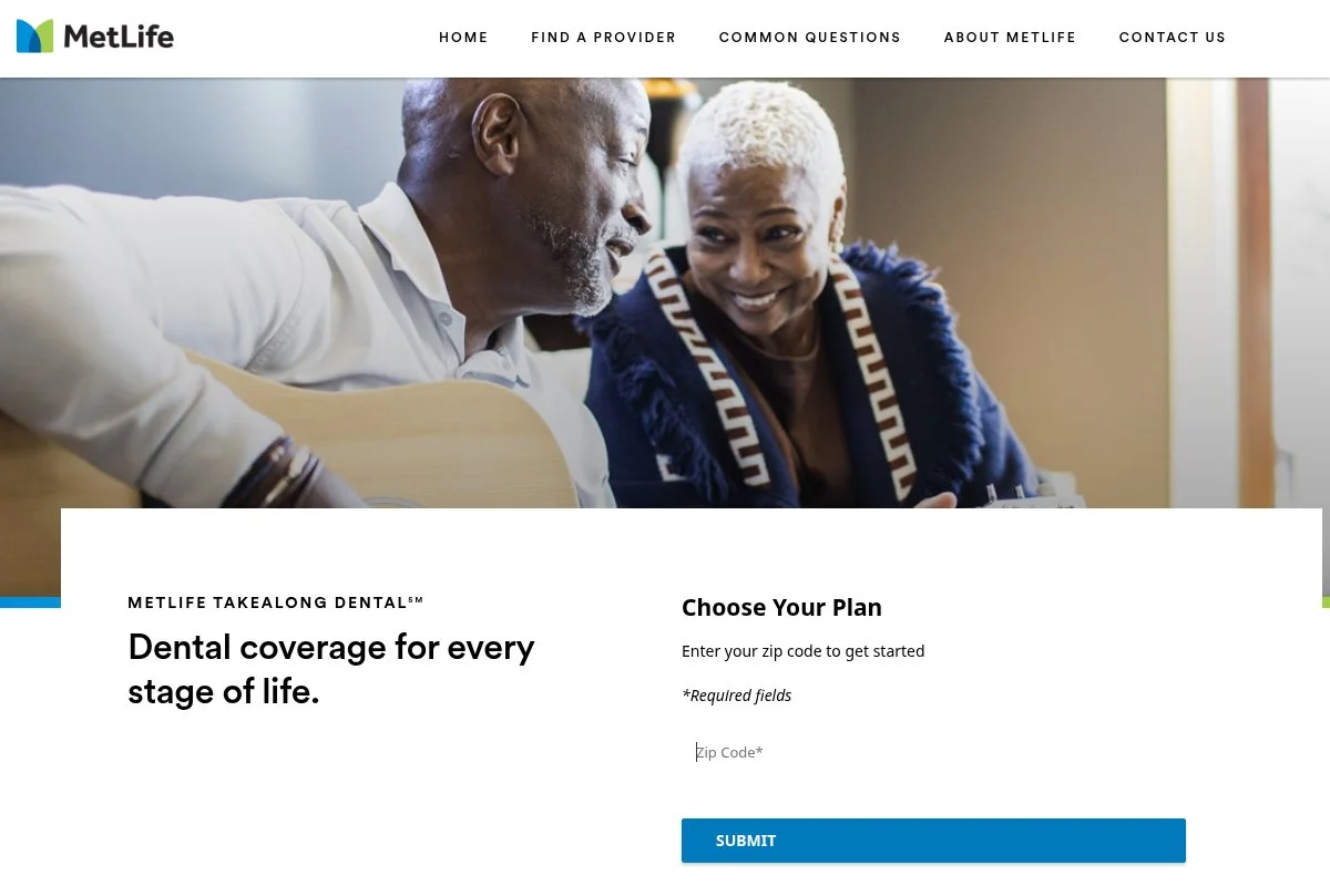 Screenshot of MetLife TakeAlong Dental homepage