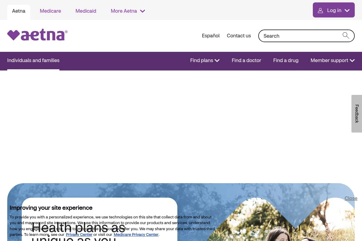 Screenshot of Aetna Dental Direct homepage