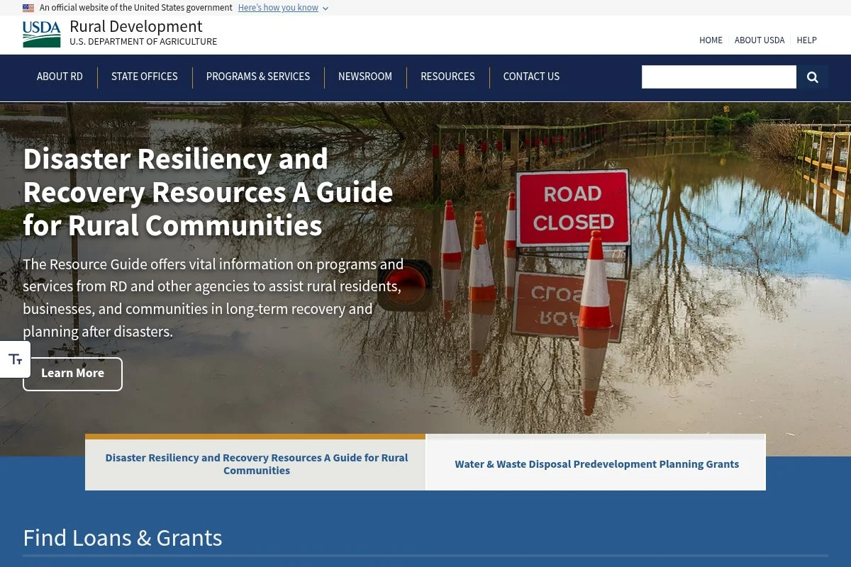 Screenshot of USDA Guaranteed Loan (Rural Development) homepage