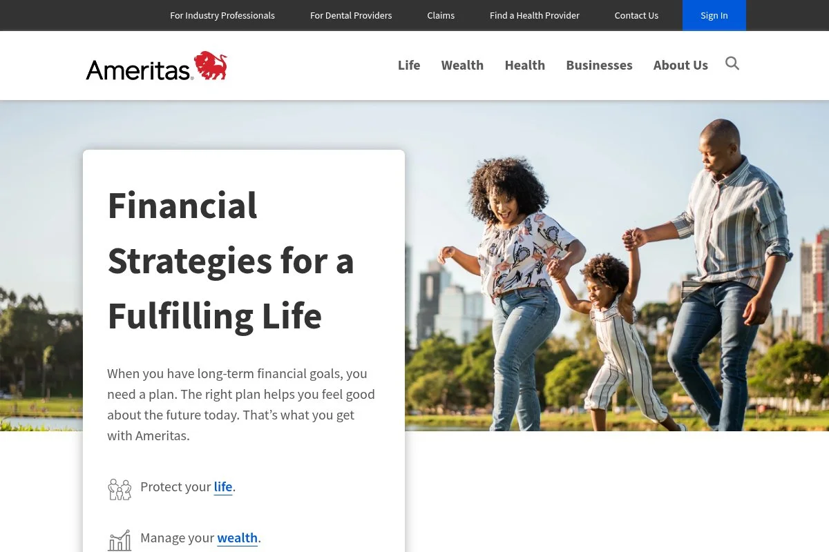 Screenshot of Ameritas homepage
