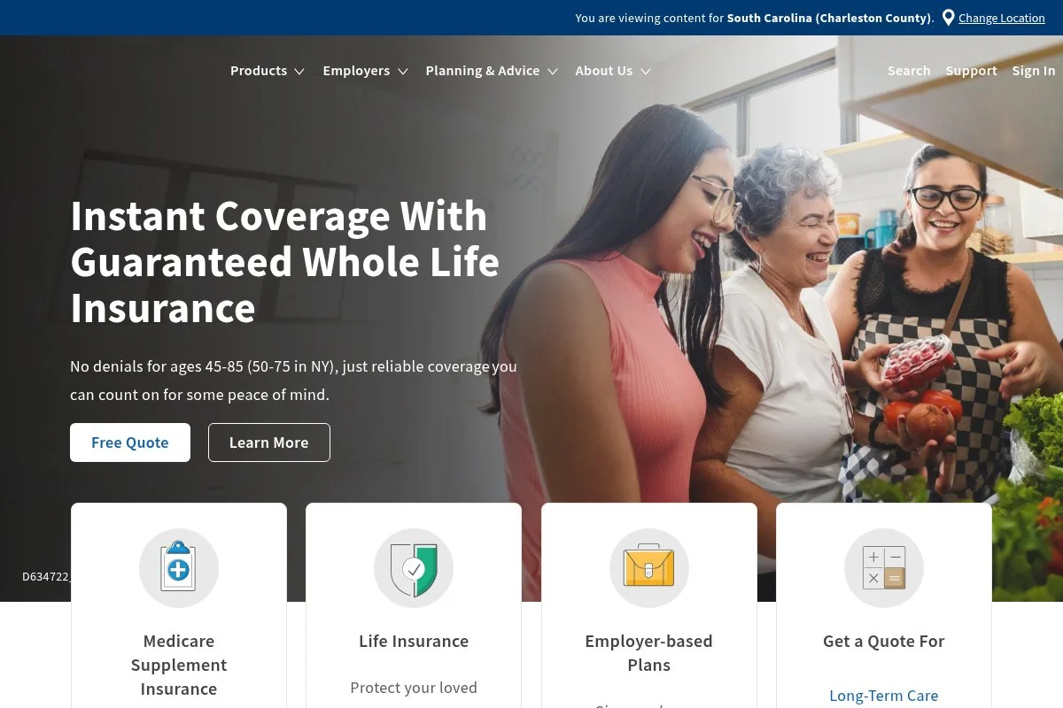 Screenshot of Mutual of Omaha homepage
