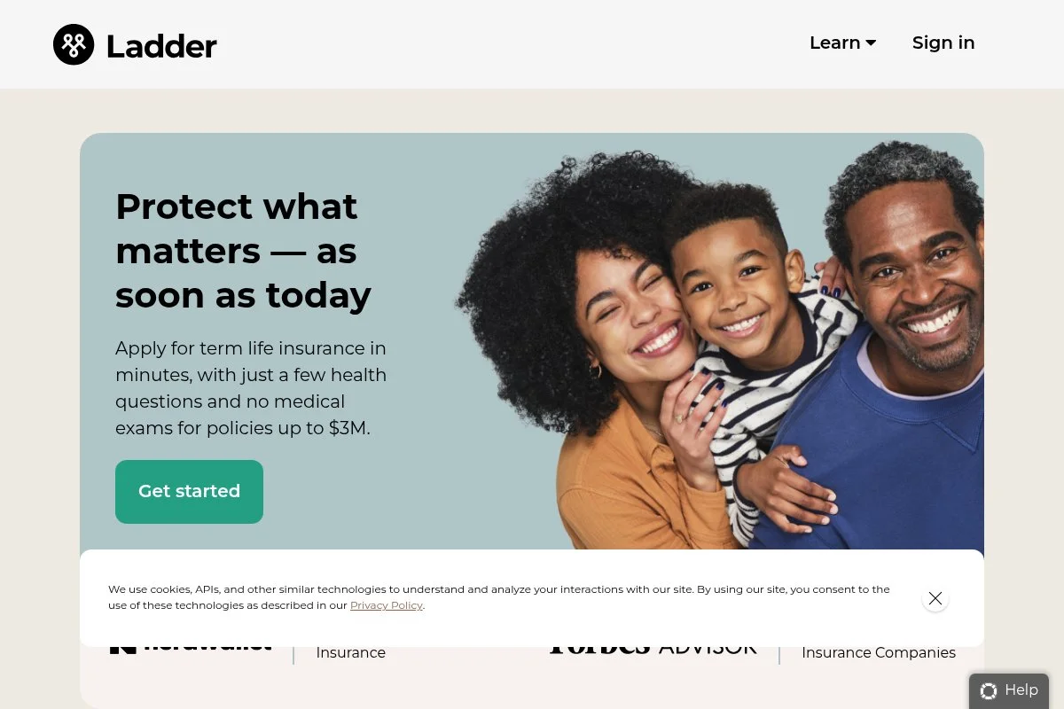 Screenshot of Ladder homepage