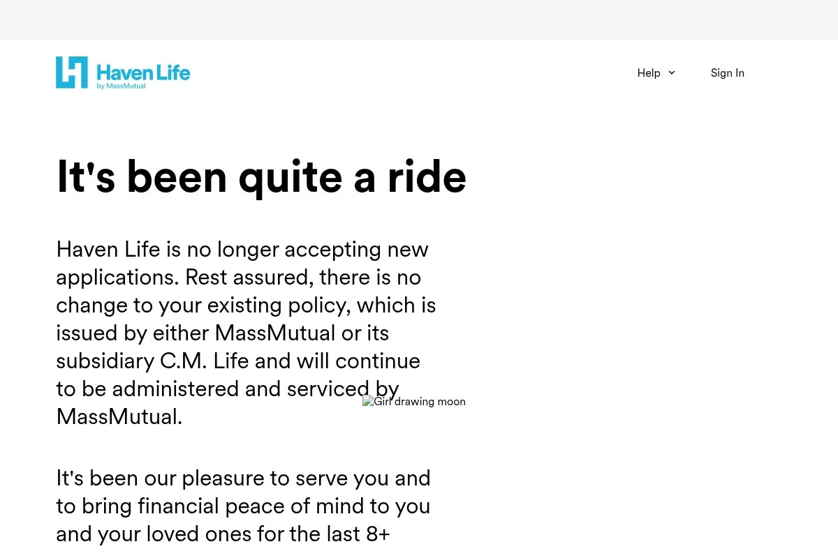 Screenshot of Haven Life homepage